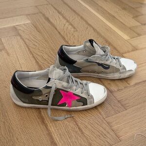 Golden Goose Camouflage Sneakers with Pink Star Accent